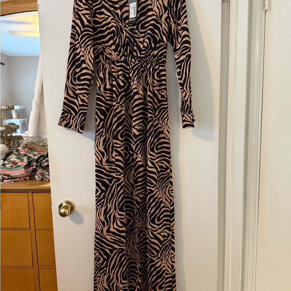 Nasty Gal Zebra Print Maxi Dress - Black and Tan